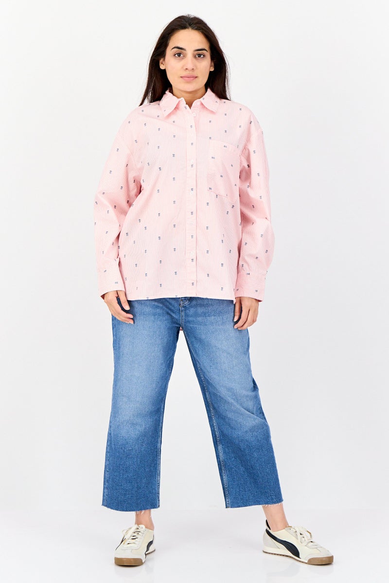 XOXO قميص نسائي بأكمام طويلة وقصة عادية مخطط، متعدد الألوان - Image 2